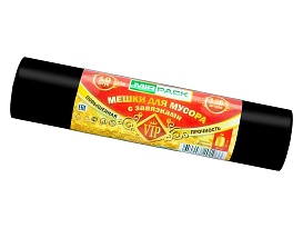 Мешки для мусора 120 л, с завязками, черные, в рулоне 10 шт., ПНД, 15 мкм, 800х750 мм, VIP, Z12010black в Братске
