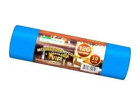Мешки для мусора 120 л, с завязками, синие, в рулоне 10 шт., ПНД, 15 мкм, 800х750 мм, VIP, Z12010blue в Братске