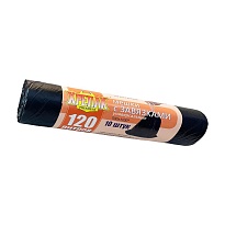Мешки для мусора 120 л, с завязками, черные, в рулоне 10 шт., ПНД, 16 мкм, 1100х700 мм, Крепак, 4607075710320 в Братске