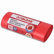 Мешки для мусора 60 л, красный, в рулоне 20 шт., ПНД, 10 мкм, 680х580 мм, LAIMA, 606702 в Братске