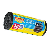 Мешки для мусора 30 л, черные, в рулоне 30 шт., ПНД, 9 мкм, 600х500 мм, Крепак, 4607075710108 в Братске