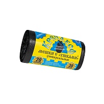 Мешки для мусора 20 л, с ушками, черные, в рулоне 30 шт., ПНД, 10 мкм, 550х440 мм, Крепакоф, 4607075710405 в Братске