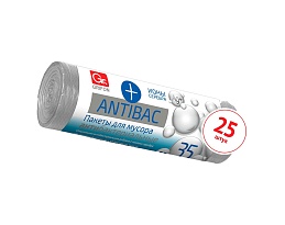 Мешки для мусора 35 л, серые, в рулоне 25 шт., ПНД, 9 мкм, 560х530 мм, GRIFON ANTIBAC, 101-128 в Братске