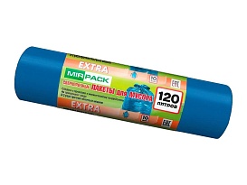 Мешки для мусора 120 л, синие, в рулоне 10 шт., ПНД, 14 мкм, 1100х700 мм, EXTRA, ex1201802 в Братске