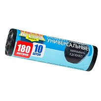 Мешки для мусора 180 л, с ушками, черные, в рулоне 10 шт., ПНД, 20 мкм, 1150х800 мм, Крепак, 4607075710498 в Братске