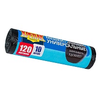Мешки для мусора 120 л, с ушками, черные, в рулоне 10 шт., ПНД, 15 мкм, 1100х700 мм, Крепак, 4607075710474 в Братске