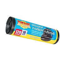 Мешки для мусора 120 л, черные, в рулоне 10 шт., ПНД, 15 мкм, 1100х700 мм, Крепак, 4607075710214 в Братске