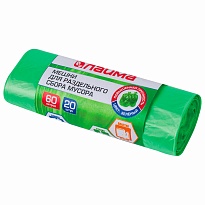 Мешки для мусора 60 л, зеленые, в рулоне 20 шт., ПНД, 10 мкм, 680х580 мм, LAIMA, 606704 в Братске