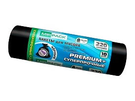 Мешки для мусора 220 л, черные, в рулоне 10 шт., ПВД, 45 мкм, 1250х930 мм, PREMIUM+, 2201068 в Братске