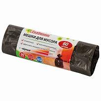 Мешки для мусора 60 л, черные, в рулоне 20 шт., ПНД, 5 мкм, 650х570 мм, Любаша, 605331 в Братске