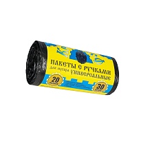 Мешки для мусора 20 л, с ручками, черные, в рулоне 30 шт., ПНД, 10 мкм, 550х440 мм, Крепакоф, 4607075710658 в Братске