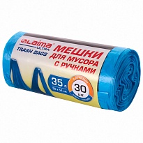 Мешки для мусора 35 л, с ручками, синие, в рулоне 30 шт., ПНД, 9 мкм, 540х500 мм, LAIMA ULTRA, 607683 в Братске