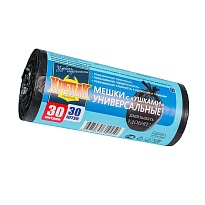 Мешки для мусора 30 л, с ушками, черные, в рулоне 30 шт., ПНД, 9 мкм, 600х500 мм, Крепак, 4607075710450 в Братске