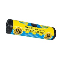 Мешки для мусора 120 л, с ушками, черные, в рулоне 10 шт., ПНД, 13 мкм, 1050х680 мм, Крепакоф, 4607075710252 в Братске