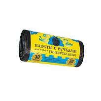 Мешки для мусора 30 л, с ручками, черные, в рулоне 30 шт., ПНД, 9 мкм, 620х480 мм, Крепакоф, 4607075710665 в Братске