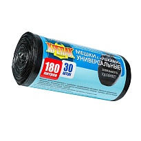 Мешки для мусора 180 л, с ушками, черные, в рулоне 30 шт., ПНД, 20 мкм, 1150х800 мм, Крепак, 4607075710399 в Братске