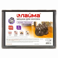 Мешки для мусора 240 л, черные, в пачке 5 шт., ПВД 60 мкм, 1400х900 мм, LAIMA, 601394 в Братске
