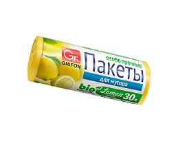 Мешки для мусора 30 л, ароматизированные, Лимон, желтые, в рулоне 20 шт., ПНД, 9 мкм, 560х530 мм, GRIFON Aroma, 101-020 Li в Братске