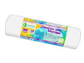 Мешки для мусора 30 л, белые, в рулоне 20 шт., ПНД, 7 мкм, 600х500 мм, MIRPACK Classik, 302042 в Братске
