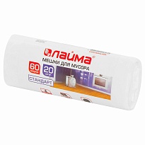 Мешки для мусора 60 л, белые, в рулоне 20 шт., ПНД, 7 мкм, 680х580 мм, LAIMA, 605539 в Братске