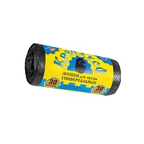 Мешки для мусора 30 л, с ушками, черные, в рулоне 30 шт., ПНД, 8 мкм, 580х460 мм, Крепакоф, 4607075710238 в Братске