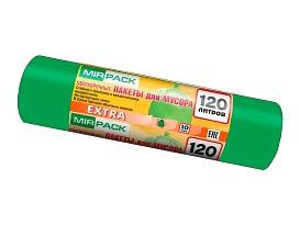 Мешки для мусора 120 л, зеленые, в рулоне 10 шт., ПНД, 14 мкм, 1100х700 мм, EXTRA, ex1201804 в Братске