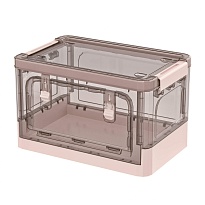 Ящик пластиковый складной прозрачный коричневый, дно розовое, 360х235х230 мм, с колесиками в Братске